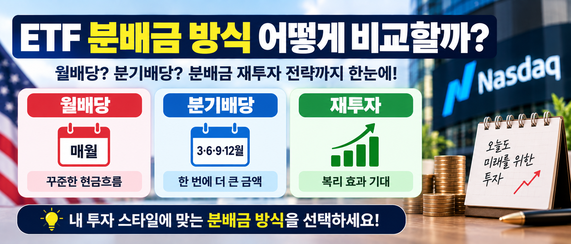 나스닥 ETF 분배금 월배당 분기배당 재투자 비교