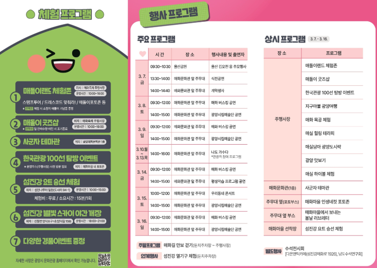 매화 개화시기 2025 광양 매화축제 일정 매화마을 셔틀버스 행사 프로그램