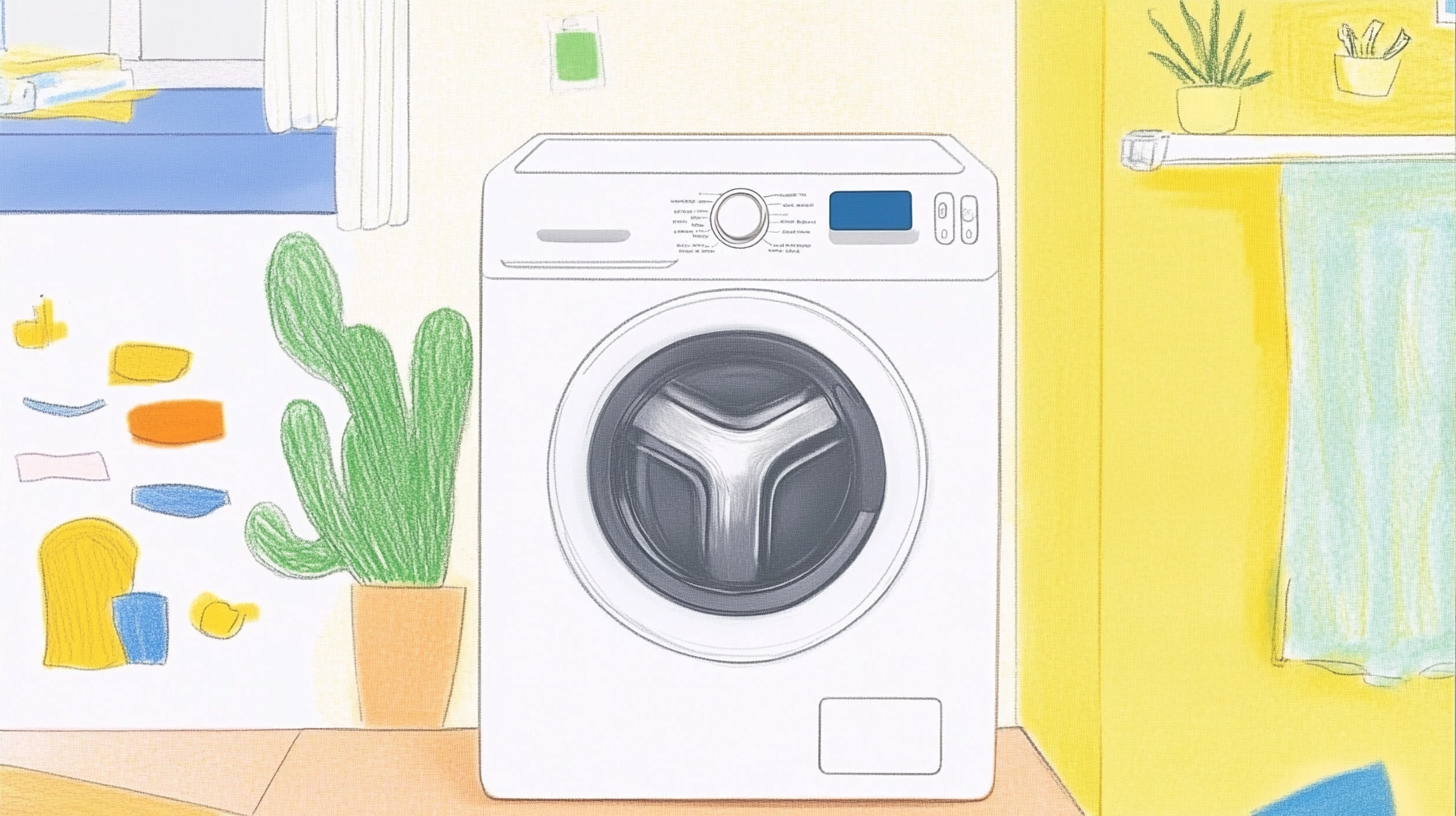 아파트 환경에서 소음 감소 기술을 강조한 삼성 세탁기의 모습.