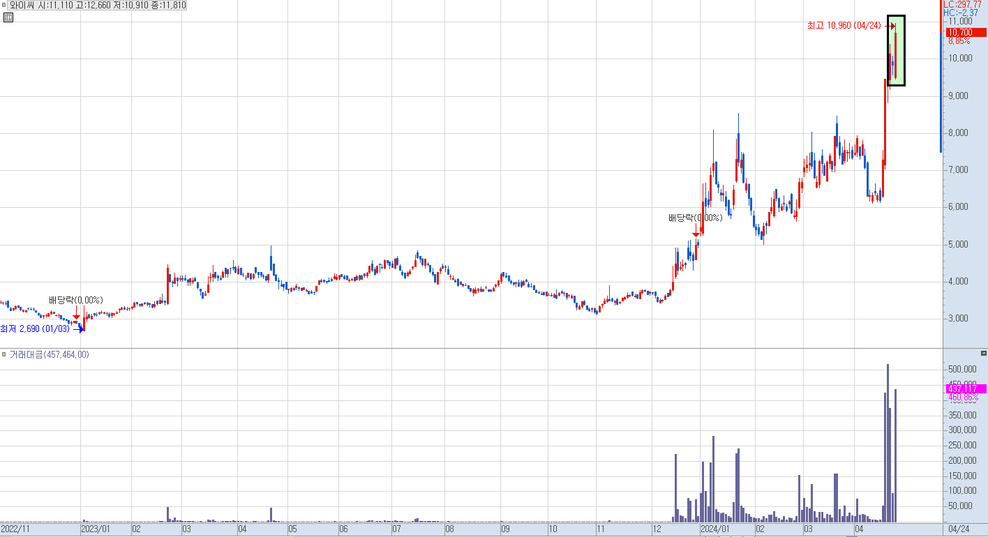 와이씨 일봉 차트