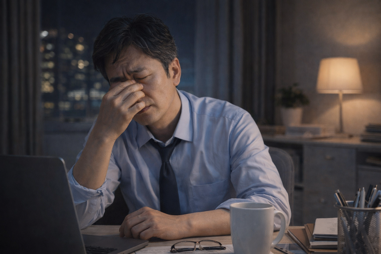 갱년기 남성의 피곤한 모습 이미지