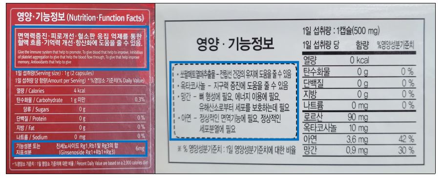 영양 기능정보 확인