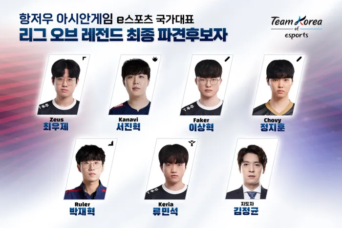 항저우 아시안 게임 리그 오브 레전드 한국 선수 대표팀