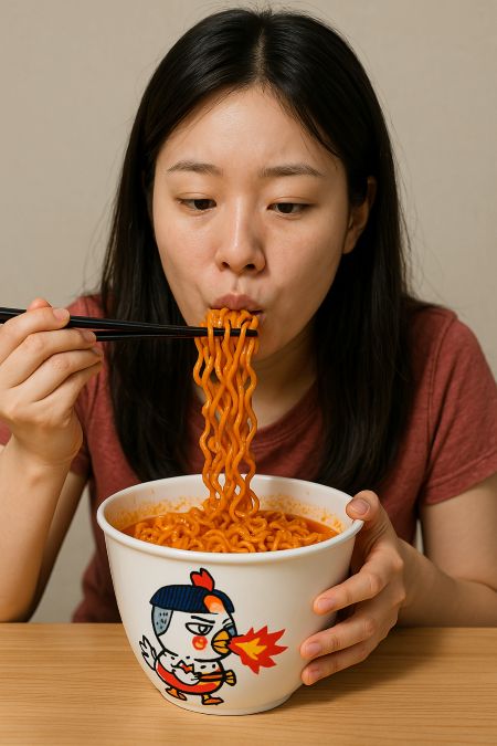 불닭면을 먹고 있는 여성