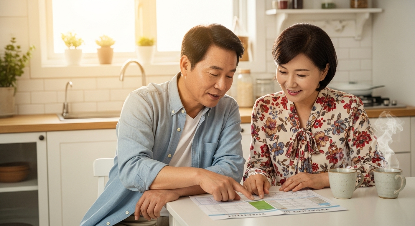 GPT가 추천한 일정표를 살펴보는 부부