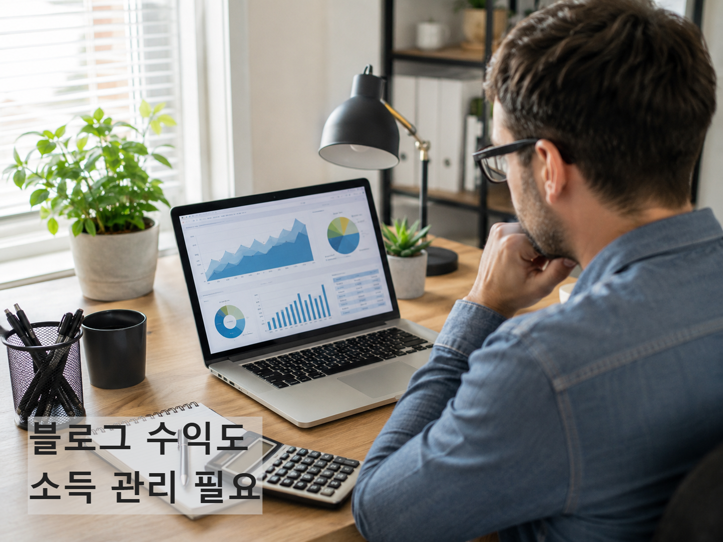 블로그 애드센스 수익을 확인하며 세금 신고를 준비하는 이미지