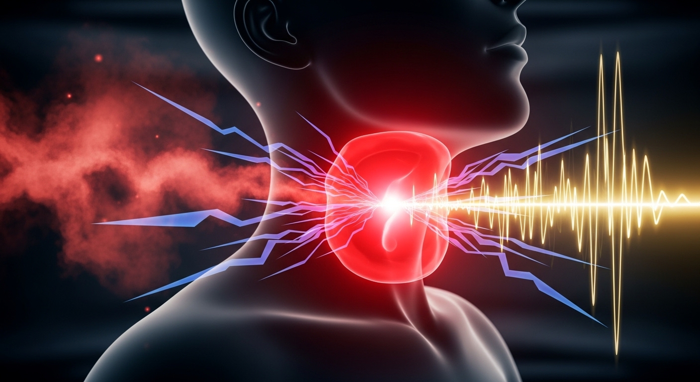 사람-목에-빨간색으로-강렬하게-인후통을-강조하고-있는-그림입니다.