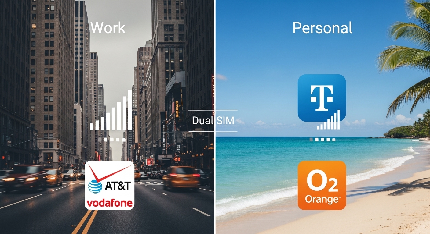 스마트폰 화면에 두 개의 다른 통신사 신호가 표시된 듀얼심 기능 이미지