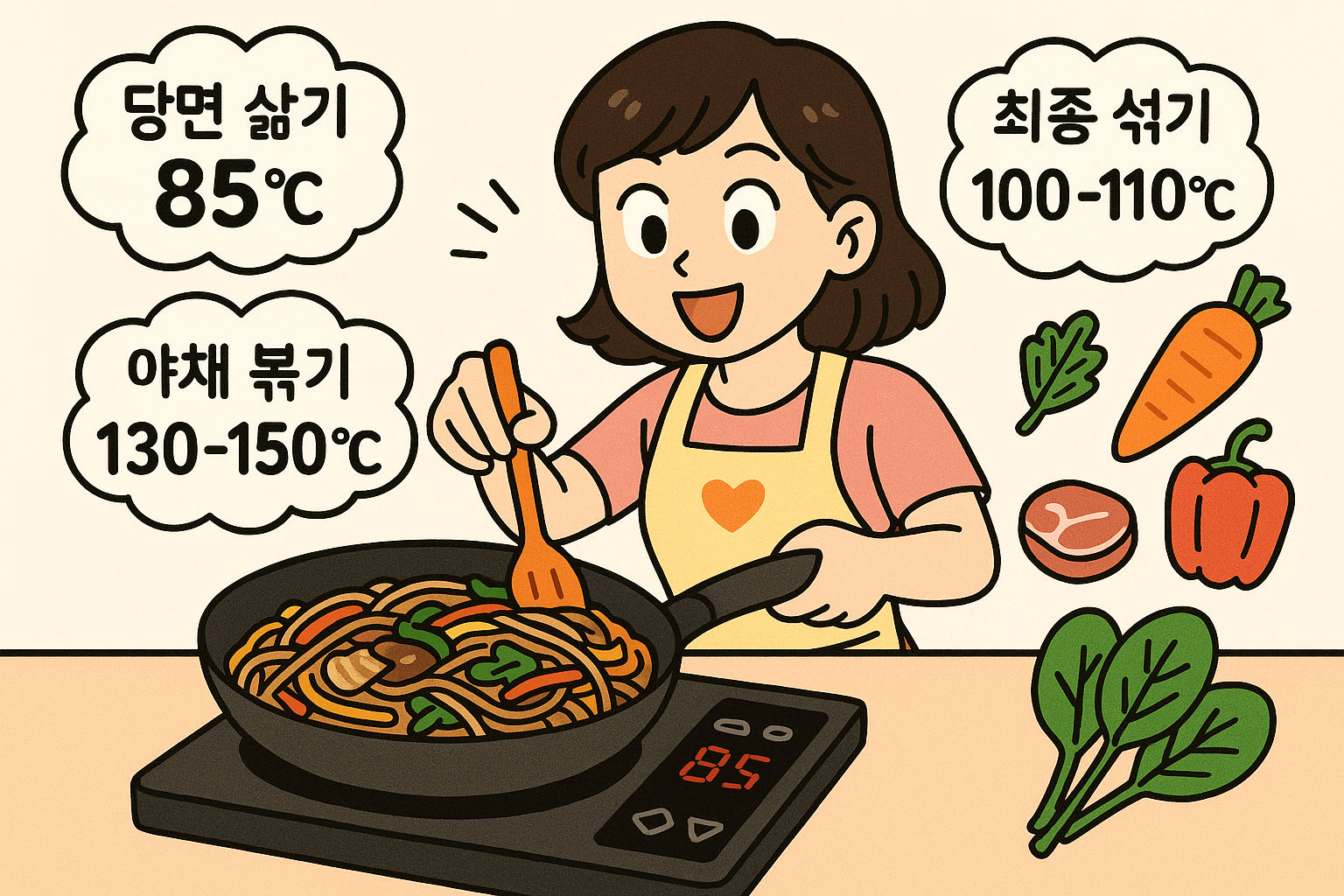 인덕션 잡채: 쫄깃함을 위한 온도 조절법 3가지