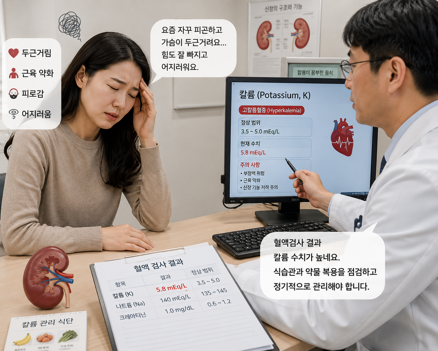칼륨 수치가 높아서 병원진료 받는 모습