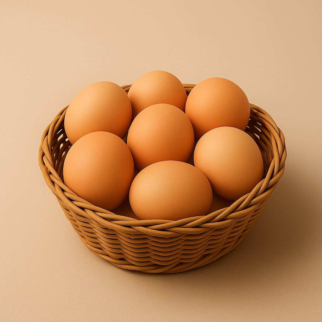 갈색 계란이 나무 그릇에 담겨 있는 실사 이미지, 고단백 건강식품을 상징