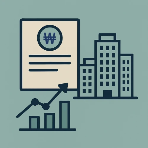 아파트와 계약서, 그래프 등이 배치된 분양가 상한제를 의미하는 그림