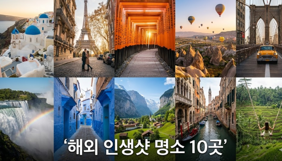 산토리니 이아 마을의 하얀 건물과 파란 돔, 에게해 전망