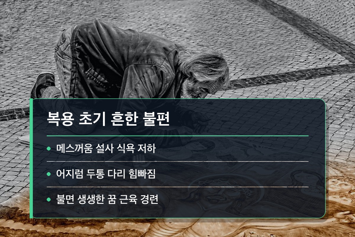 치매 진단기준 먹기 시작하면 흔히 겪는 불편은 무엇입니까?