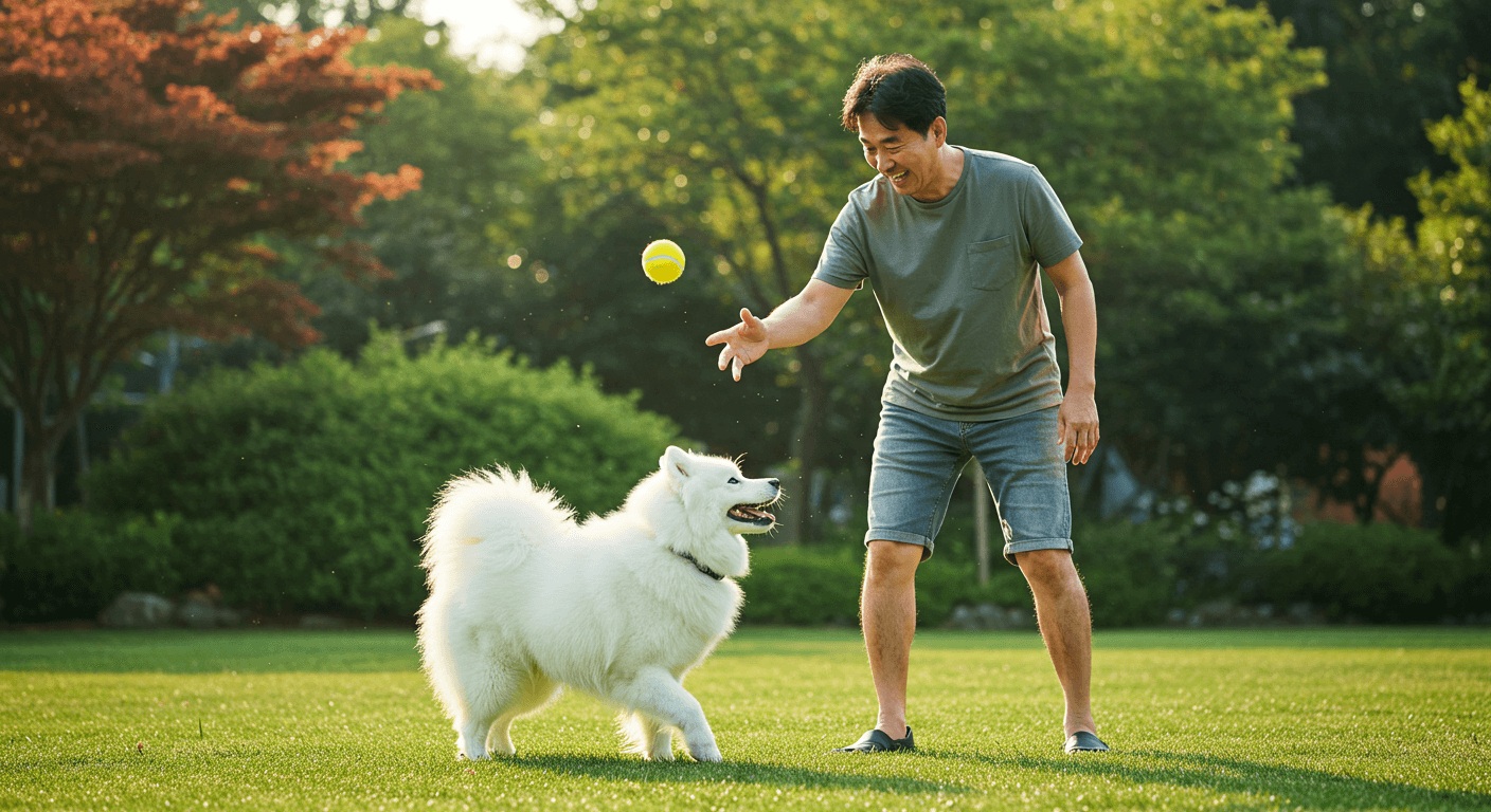 반려견과 공놀이를 하는 모습