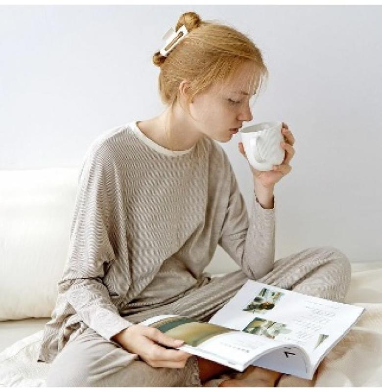 코즈넉 스트라이프 긴팔 여성 잠옷 홈웨어 파자마 세트