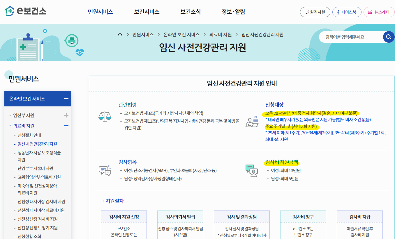 가임력 검사비 지원 온라인 신청 대상 방법 의뢰서 발급