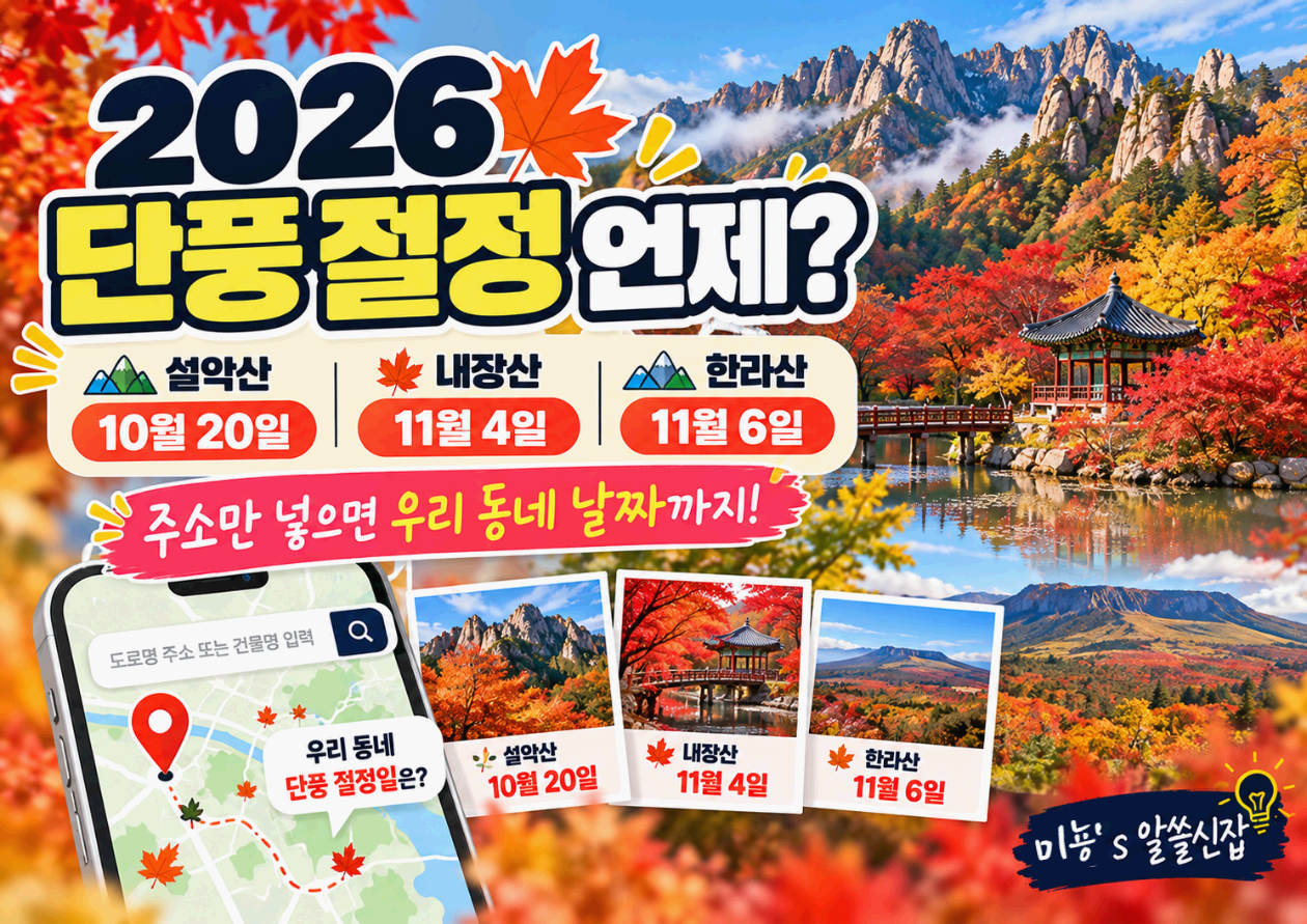 2026 단풍 절정 언제? 설악산 10/20·내장산 11/4·한라산 11/6