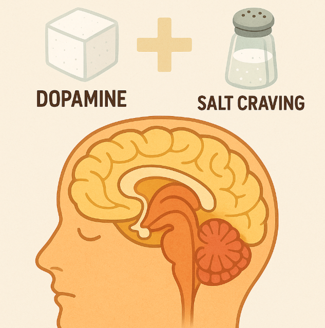 도파민과 염분 갈망을 시각화한 뇌 구조 일러스트