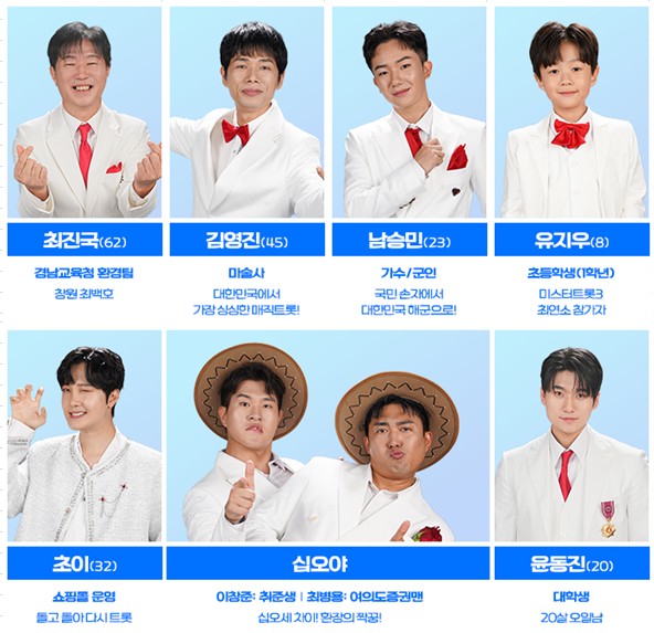 미스터트롯3 참가자/출연자/출연진 최진국, 김영진, 남승민, 유지우, 초이, 십오야, 윤동진