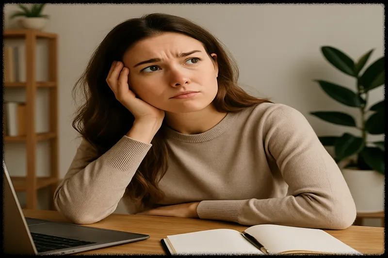 부업 시작 전 고민 중인 여성의 모습