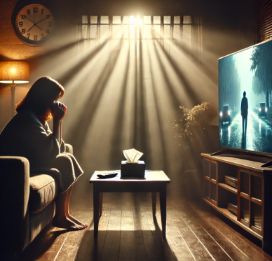 혼자 TV보면서 울고 있는 사진