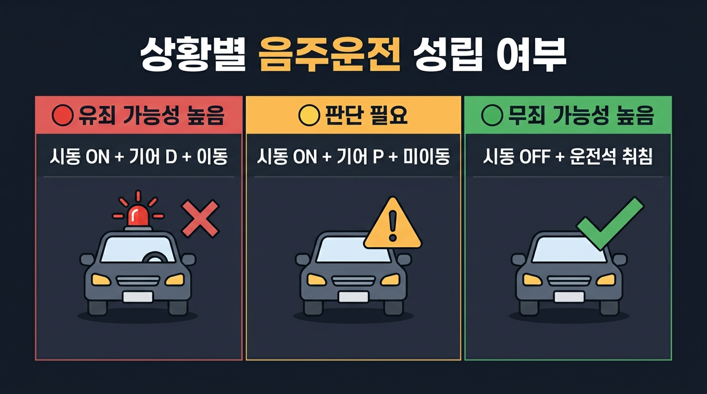 상황별 음주운전 성립 여부 비교
