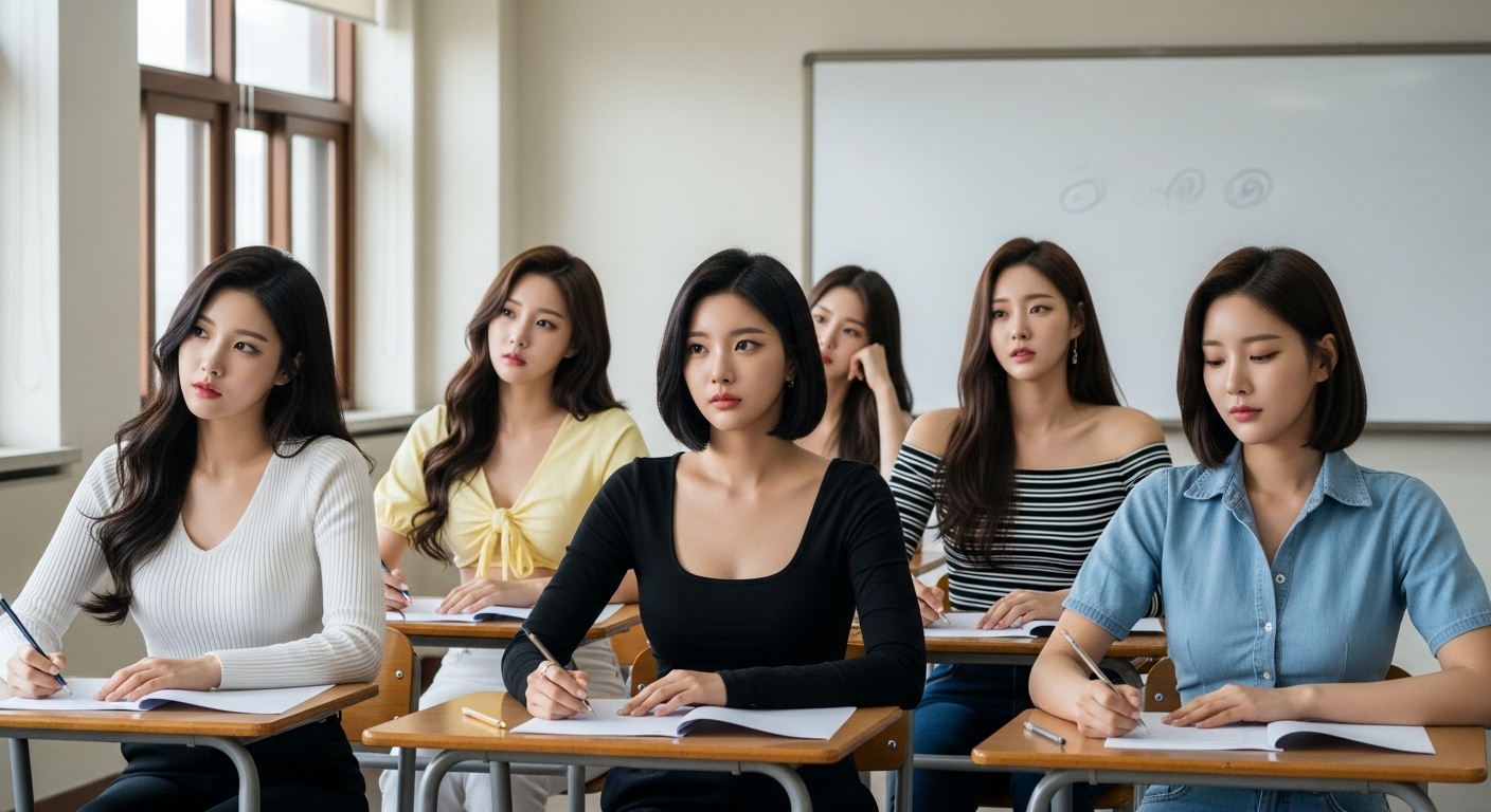 시험보는 여자들