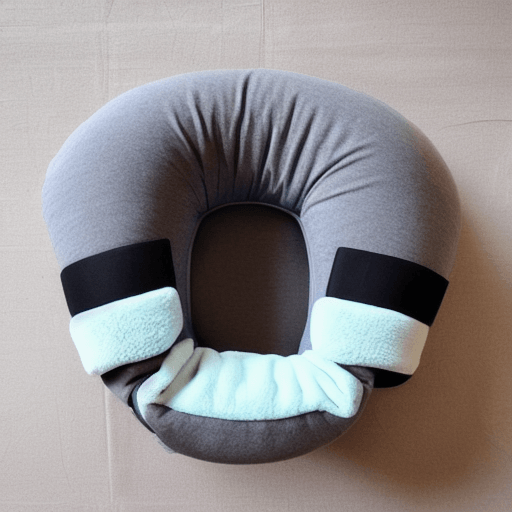 바닥위에 놓여진 짙은 회색의 목베게 사진