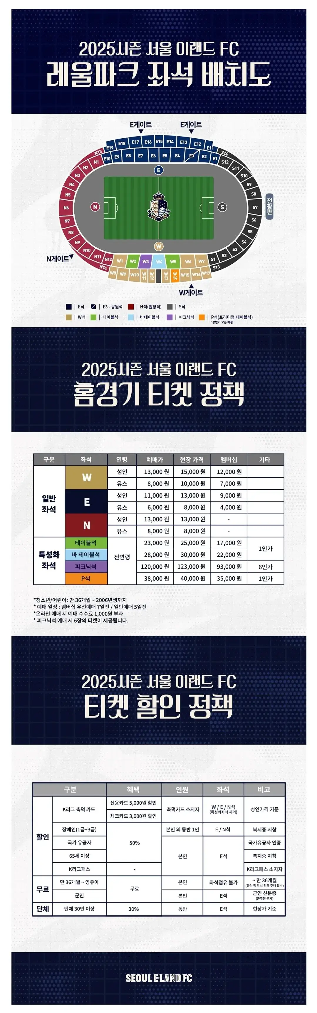 서울이랜드FC 2025시즌 티켓 가격, 목동종합운동장 좌석배치도, 할인 및 무료입장 안내
