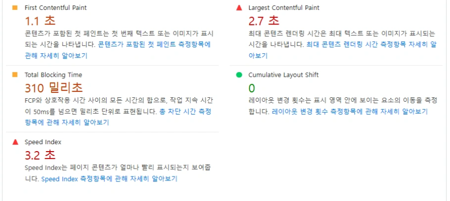 Core Web Vitals ๋ธ๋ก๊ทธ ์ฑ๋ฅ ์ธก์ ์์น