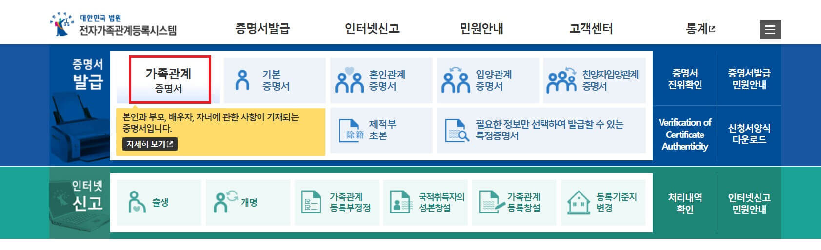 가족관계증명서 발급