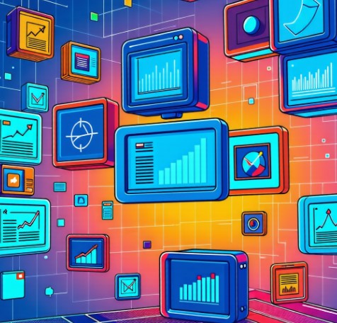 정보 상자들이 공중에 여러 개 있습니다.