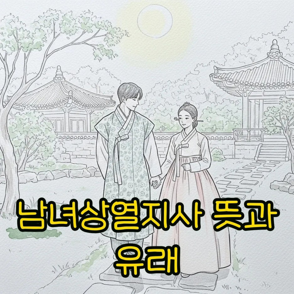 달빛 아래 한복을 입은 남녀가 정원을 거니는 서정적인 풍경