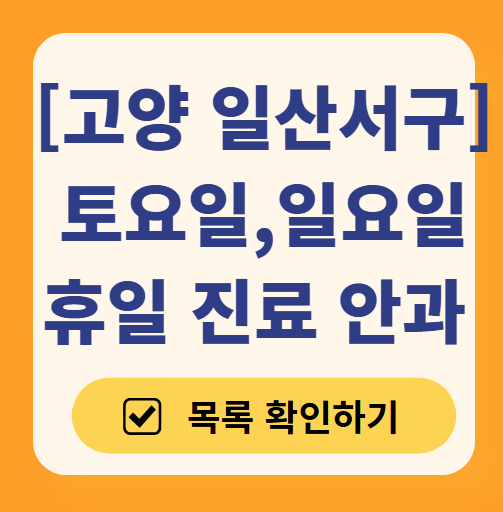 고양 일산서구 일요일 문 여는 안과 목록 ❘ 토요일, 주말, 공휴일 진료 영업 병원 찾기