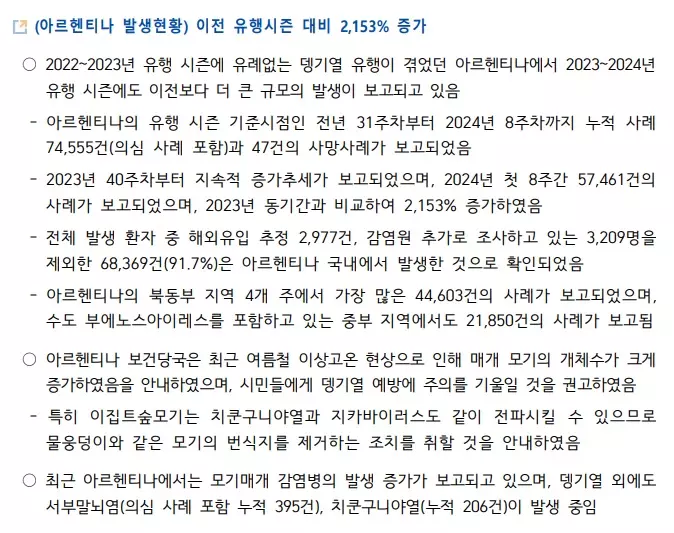 아르헨티나 뎅기열 현황