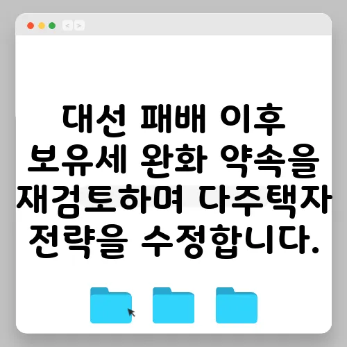 대선 패배 이후 보유세 완화 약속을 재검토하며 다주택자 전략을 수정합니다.