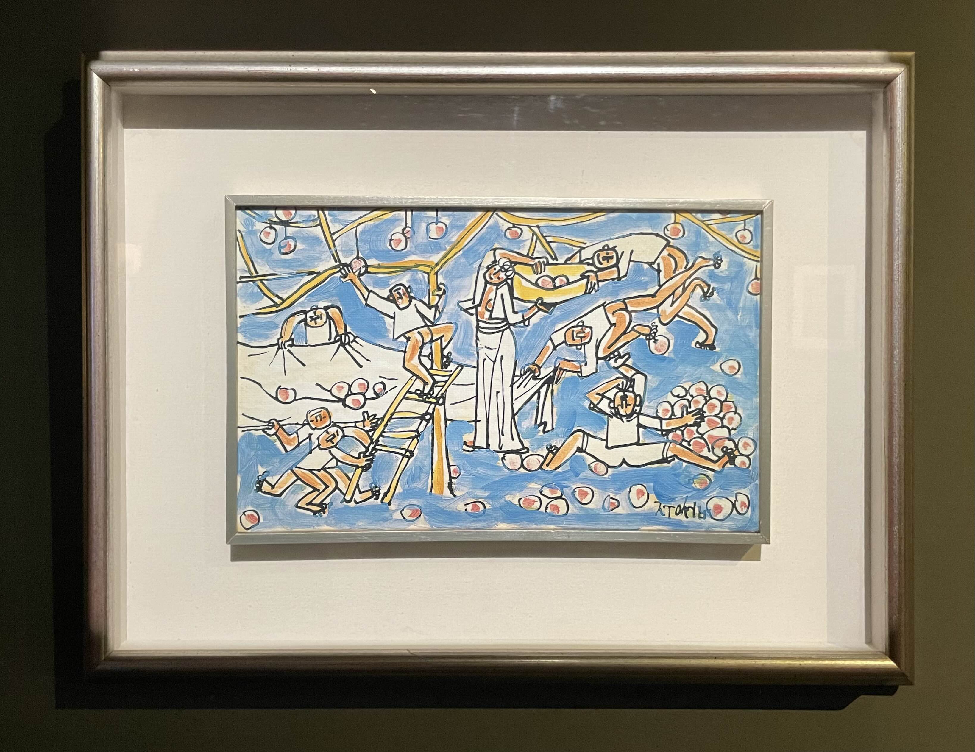 이중섭-과수원의 가족과 아이들 (1950년대, 종이에 잉크와 유채(판화))