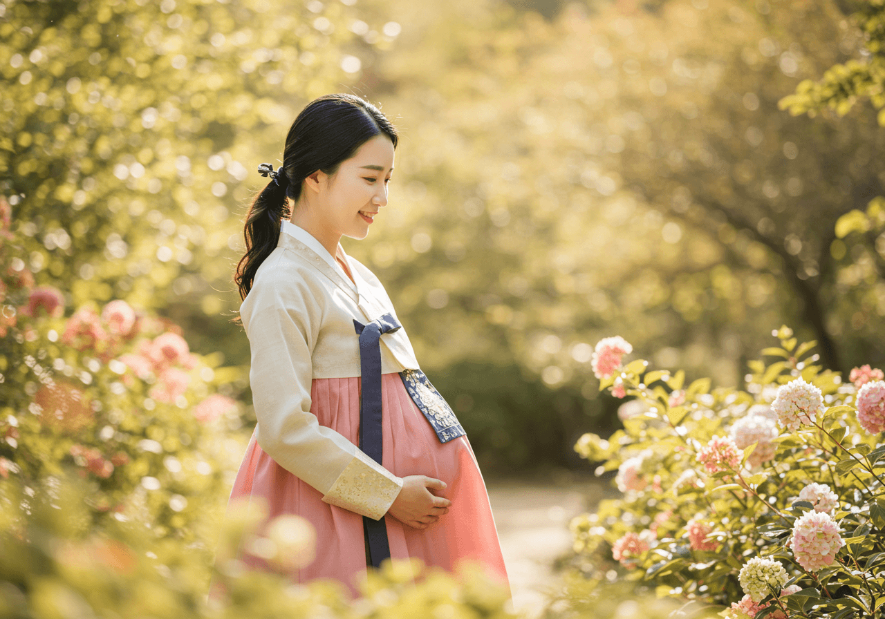 만삭사진 촬영하는 만삭 여성
