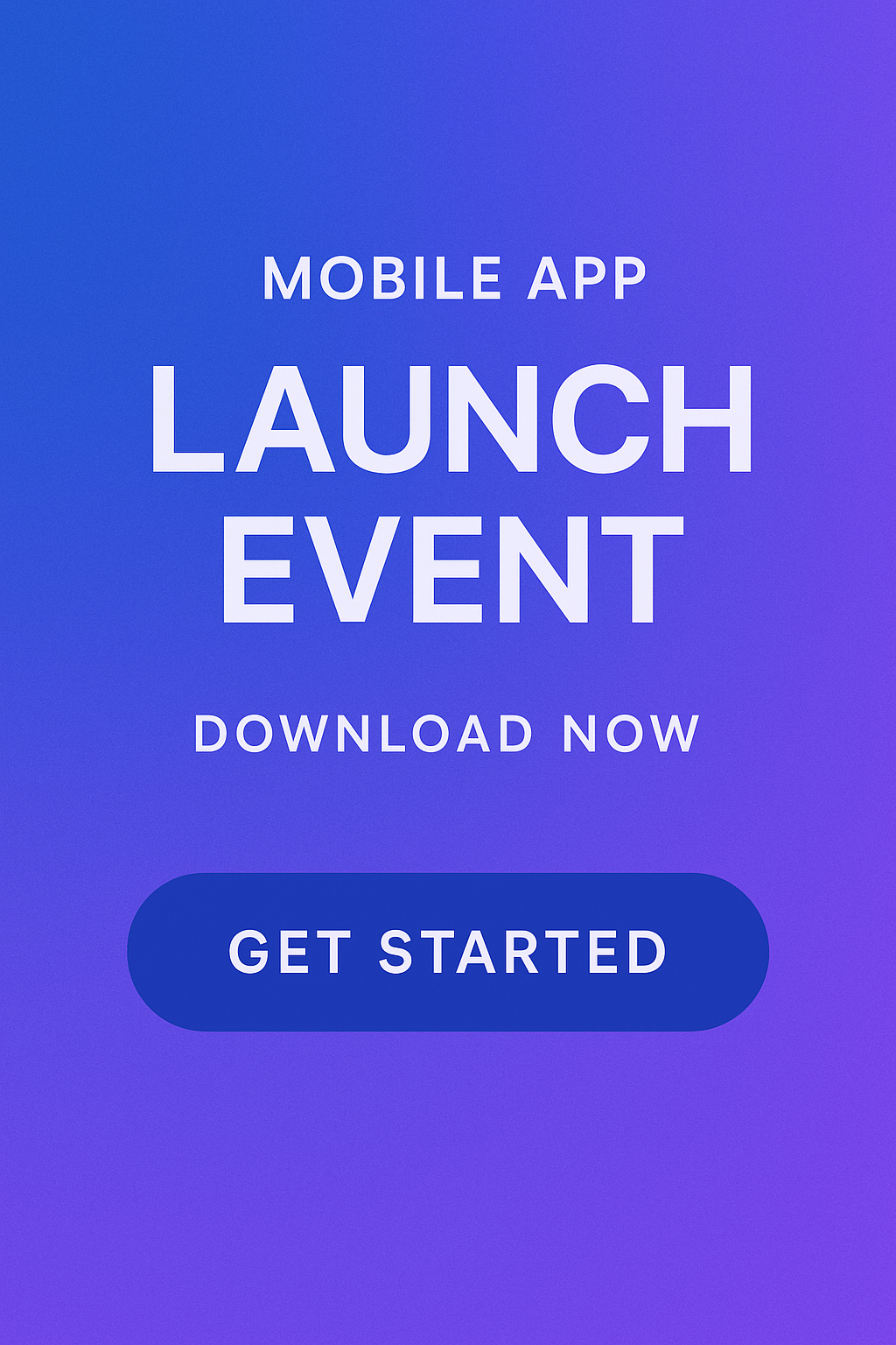 모바일 앱 런칭 이벤트 배너, 모던하고 심플한 디자인, 블루 & 퍼플 계열, 큰 CTA 버튼