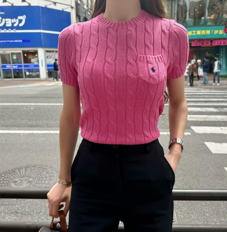 23SS국내백화점)폴로랄프로렌 우먼 피마코튼 케이블 포켓반팔니트(4컬러)