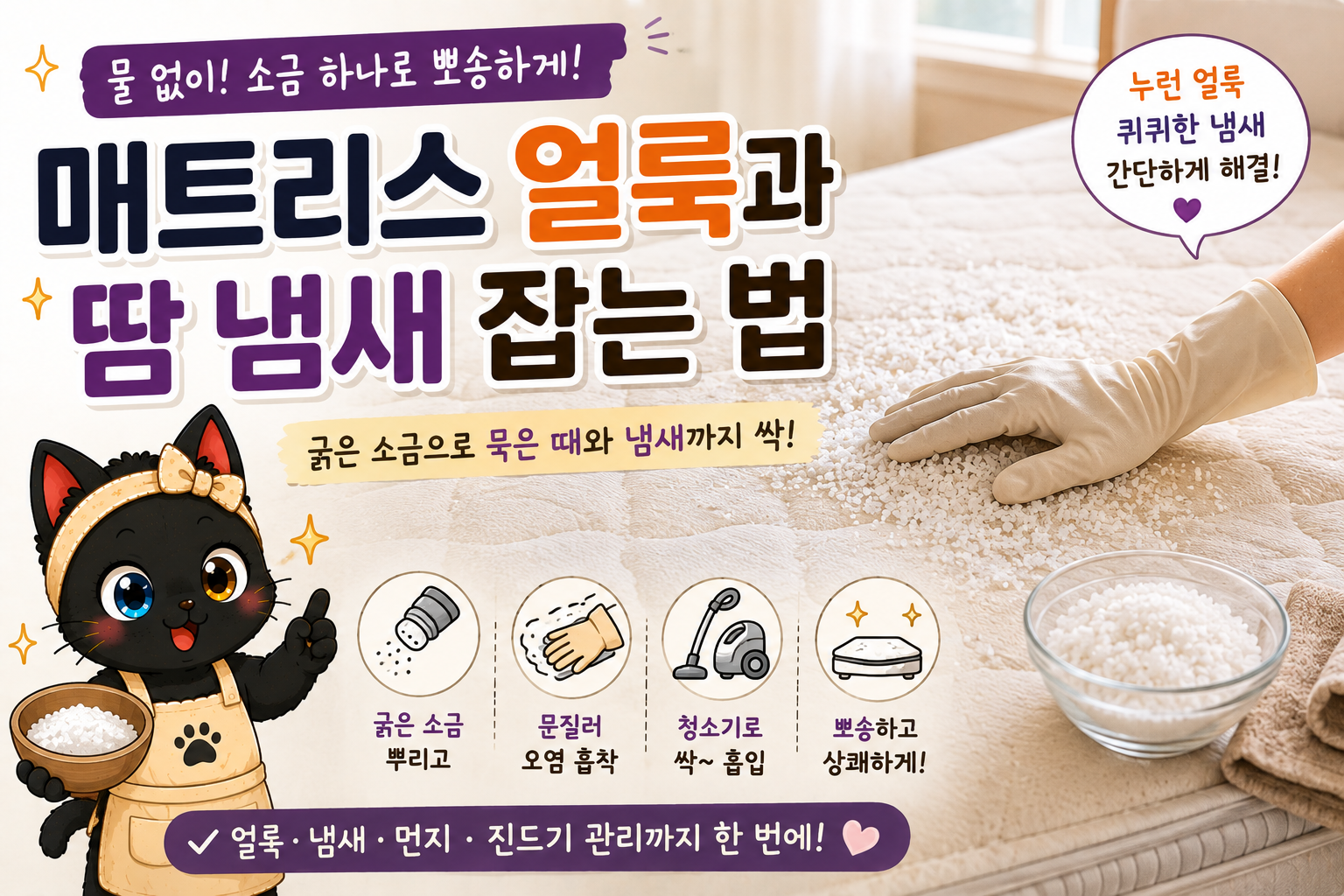 매트리스 얼룩과 땀 냄새 관리법, 굵은 소금 청소 정말 효과가 있을까요?