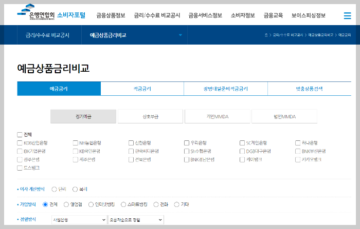 정기예금 금리비교 사이트