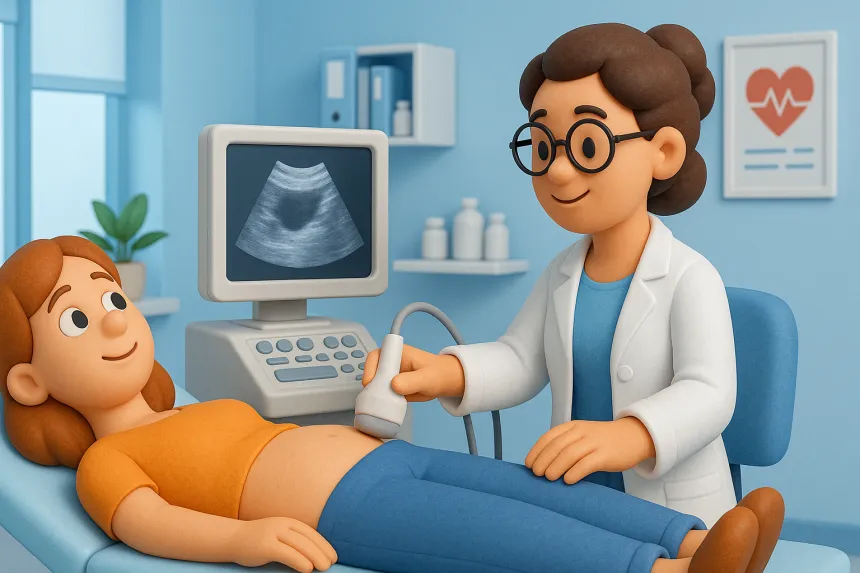 복부초음파 검사하는 모습