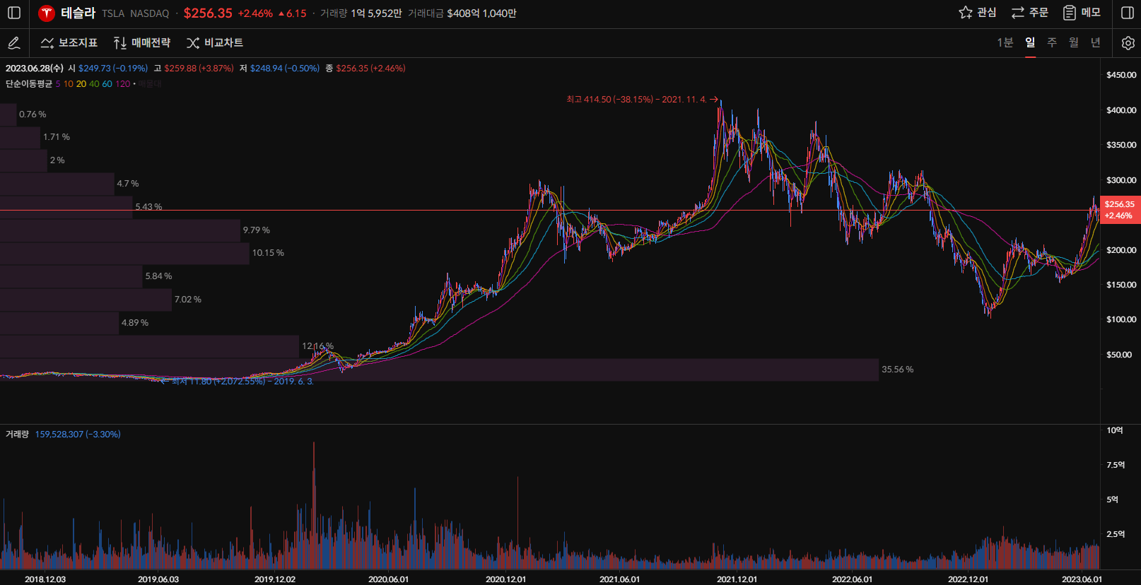테슬라 주가 일봉