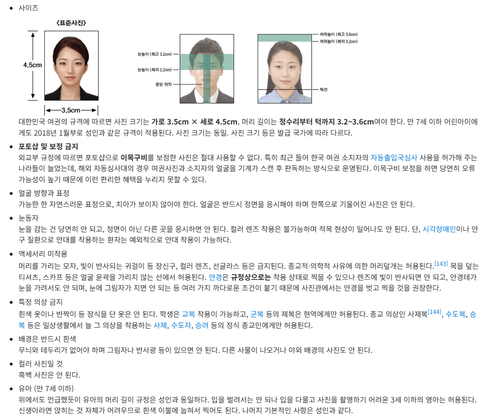 여권 사진 규정