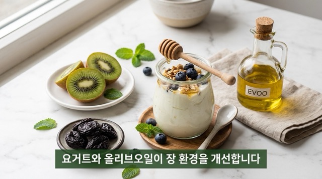 변비에 좋은 음식 요거트 발효유 올리브오일 효과 설명"
