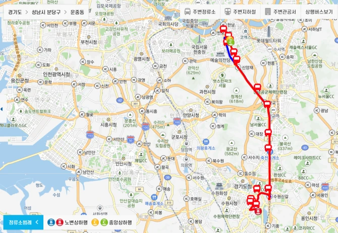 수원-심야버스-5100번-직행좌석버스-경유지-노선도