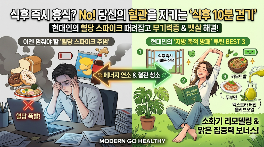 "식후에 바로 누우면 살찐다?" 현대인의 혈당 스파이크를 때려잡는 식후 10분 걷기의 기적과 과학적 원리