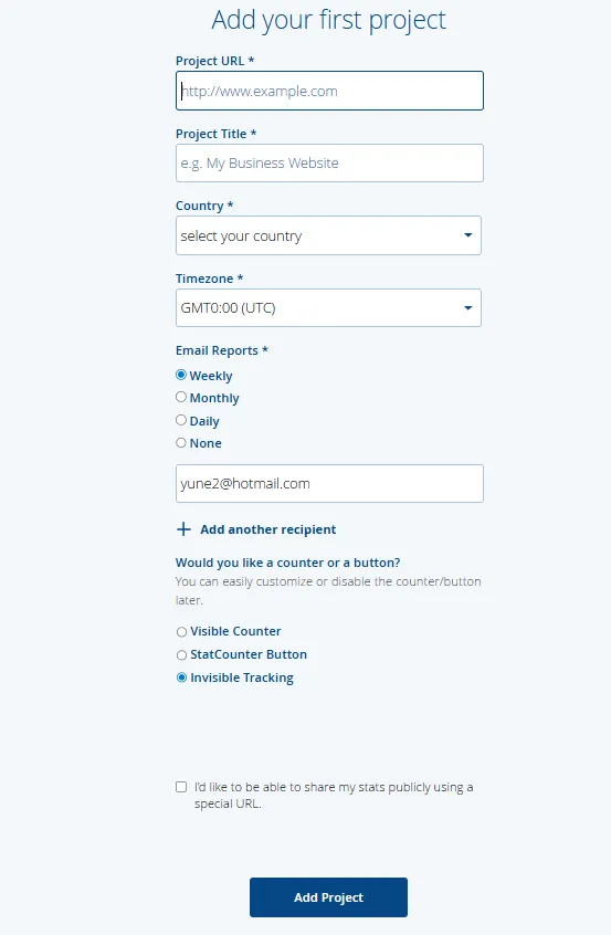 IP 추적 statcounter Sign Up Add your first project